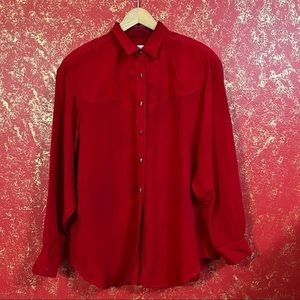LONGHORN By Niver Western Wear USA Vintage Red Button Down Top Blouse Shirt XL
